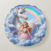 Einhorn Prinzessin Regenbogen Kissen – Pastell Mär