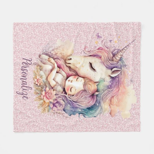 Einhorn Prinzessin schlafen in Blume Rosa Glitzer Fleecedecke (Vorderseite (Horizontal))