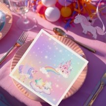 Einhorn Prinzessin Serviette aus Papier in Pastell