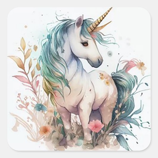 Einhorn Quadratischer Aufkleber (Vorderseite)