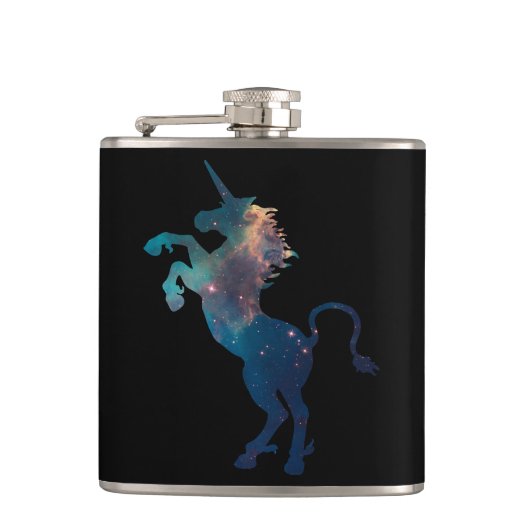 Einhorn-Raummuster Flachmann (Vorderseite)