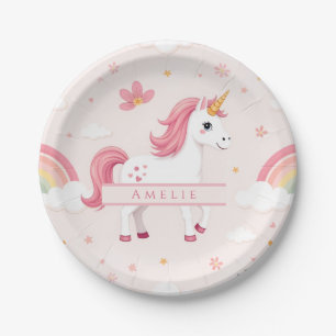 Einhorn, Regenbogen, Blume, Name, Party Pappteller