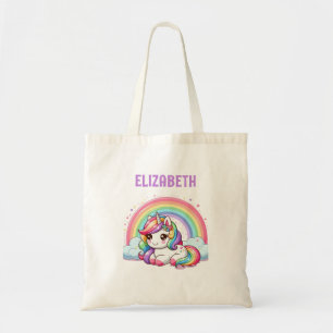 Einhorn Regenbogen Bunt Personalisierter Name Mädc Tragetasche