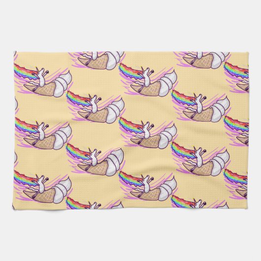 Einhorn Regenbogen Fahrt Eiscremekegel Geschirrtuch (Horizontal)