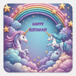 🌈 Einhorn Regenbogen Fantasy mit funkelnden Stern Quadratischer Aufkleber