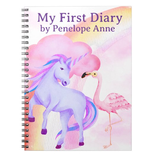 Einhorn Regenbogen Flamingo Mädchen Tagebuch Perso (Vorderseite)