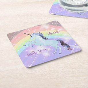 Einhorn, Regenbogen, für Mädchen, Kinder, festlich Rechteckiger Pappuntersetzer