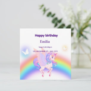 Einhorn Regenbogen Geburtstagseinladung Flachkarte
