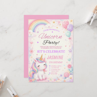 Einhorn Regenbogen Geburtstagseinladung im Pastell Einladung
