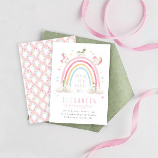 Einhorn Regenbogen Geburtstagseinladung, Pastell R Einladung