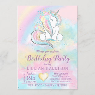 Einhorn Regenbogen Geburtstagsfeier für jede Anzah Einladung