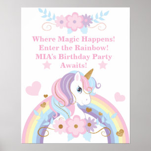 Einhorn Regenbogen Geburtstagsposter Editierbar Poster