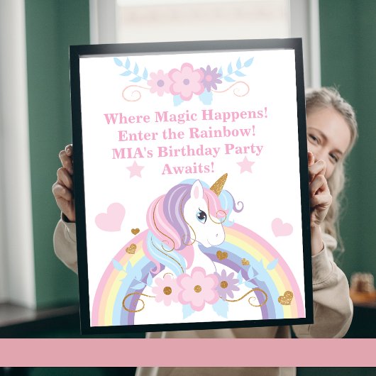 Einhorn Regenbogen Geburtstagsposter Editierbar Poster