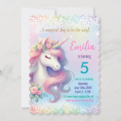 Einhorn-Regenbogen-Glitzern Einladung zum Geburtst (Vorderseite)