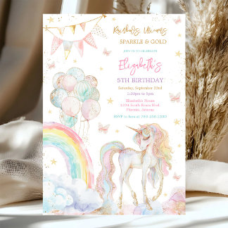 Einhorn Regenbogen Gold Geburtstagseinladung Einladung