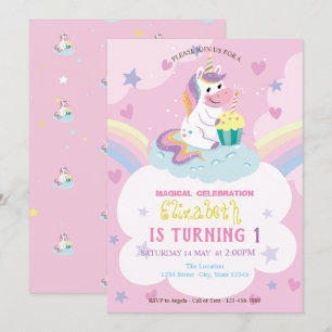 Einhorn Regenbogen Herzen Sterne Geburtstag Einladung