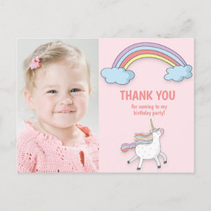 Einhorn Regenbogen Kinderfoto Geburtstags-Dankesch Postkarte