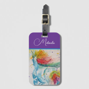 Einhorn Regenbogen Lila Wasserfarbe Mädchen Geburt Gepäckanhänger