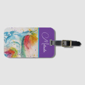 Einhorn Regenbogen Lila Wasserfarbe Mädchen Geburt Gepäckanhänger (Vorderseite (Horizontal))