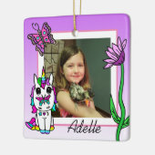 Einhorn, Regenbogen, Name der Blume und Foto Weihn Keramikornament (Links)