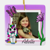 Einhorn, Regenbogen, Name der Blume und Foto Weihn Keramikornament (Vorderseite)