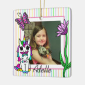 Einhorn, Regenbogen, Name der Blume und Foto Weihn Keramikornament (Links)