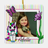 Einhorn, Regenbogen, Name der Blume und Foto Weihn Keramikornament (Vorderseite)