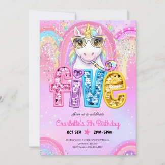 Einhorn Regenbogen Pailletten 5. Geburtstag Einladung