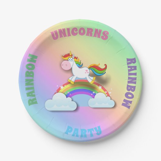 Einhorn-Regenbogen-Party Pappteller (Vorderseite)