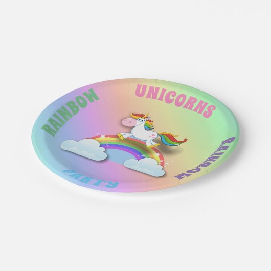 Einhorn-Regenbogen-Party Pappteller (Schrägansicht)