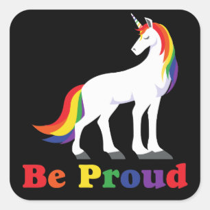 Einhorn   Regenbogen   Proud   LGBT Quadratischer Aufkleber