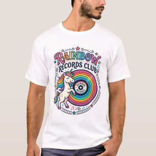 Einhorn Regenbogen Schallplatten Club Weißer Hinte T-Shirt