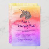 Einhorn-Regenbogen-Sprinklen Einladung zum Geburts (Vorne/Hinten)