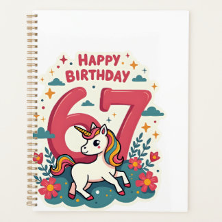 Einhorn Regenbogen Süße Cartoon zum 67. Geburtstag Planer