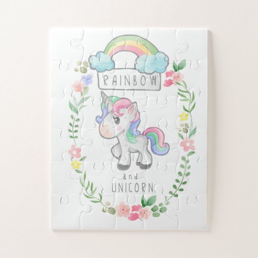 Einhorn Regenbogen und Blume Puzzle (Vertikal)
