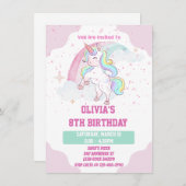 Einhorn-Regenbogen und Glitzern Einladung zum Gebu (Vorne/Hinten)
