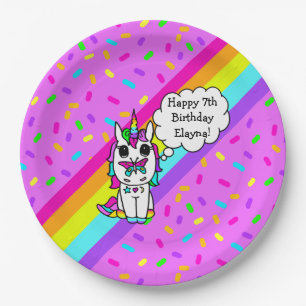 Einhorn, Regenbogen und Schmetterling personalisie Pappteller