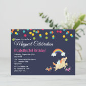 Einhorn-Regenbogen und Wolken-Birthday-Einladung Einladung (Stehend Vorderseite)