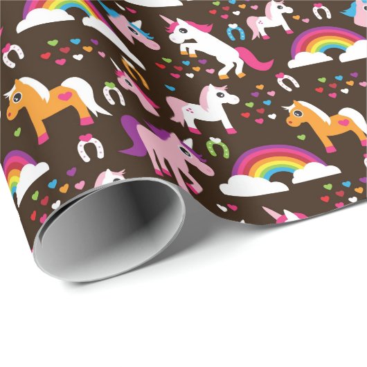 Einhorn-Regenbogenkinder-Hinterpferd Geschenkpapier (Rolleneckpunkt)