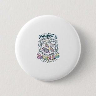 Einhorn-Reisepass ins Einhorn-Land Weißer Hintergr Button