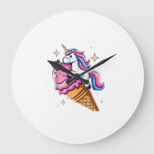 Einhorn Reitende Eiscreme Männer Frauen Kinder Jun Große Wanduhr