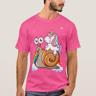 Einhorn-Reitende-Schnecken-Jungen-Mädchen-im-Regen T-Shirt