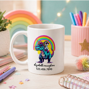 Einhorn reitender Dinosaurier Regenbogen Name Schu Kaffeetasse