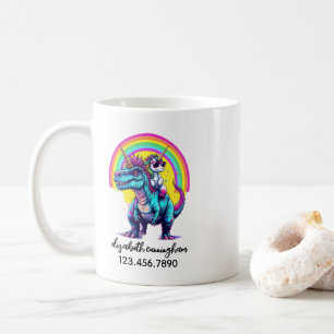 Einhorn reitender Dinosaurier Regenbogen Name Schu Kaffeetasse