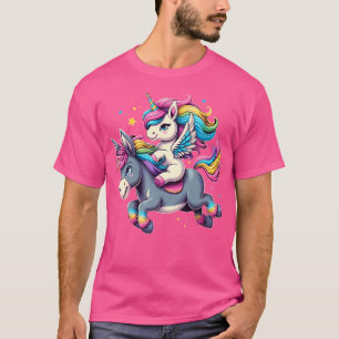 Einhorn-Reitender-Esel-Jungen-Mädchen-Regenbogen T-Shirt