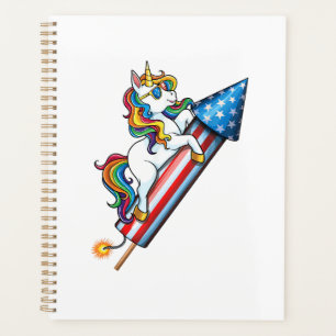 Einhorn Reitendes Feuerwerk Amerikanische USA-Flag Planer
