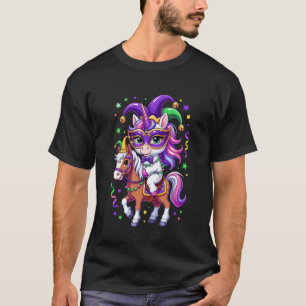 Einhorn reitendes Pferd Mardi Gras Perlen Maskiert T-Shirt