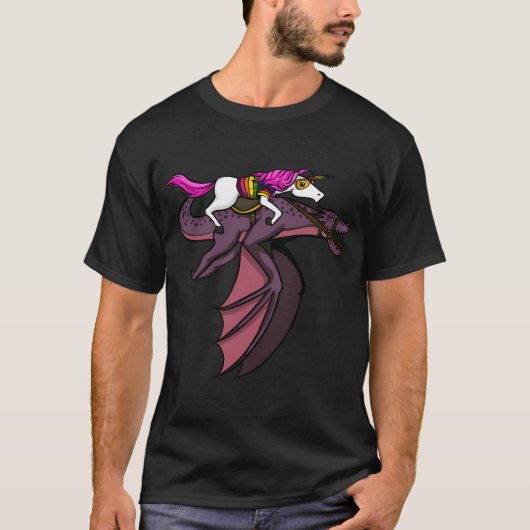 Einhorn reitet Drachen T-Shirt (Vorderseite)