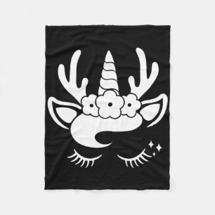 Einhorn-Rentier-Gesicht mit Blume Niedlichen Chr. Fleecedecke