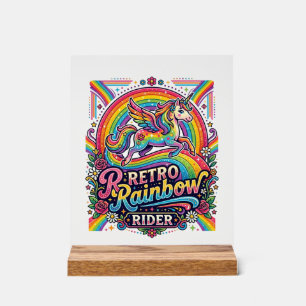 Einhorn Retro Regenbogen Reiter Acrylschild